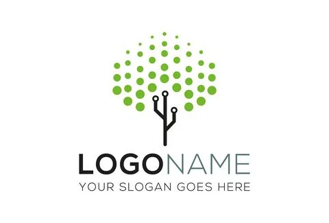 Green Color Abstract Dot Tech Leaf Nature Eco Logo Design	 Stock Illustration