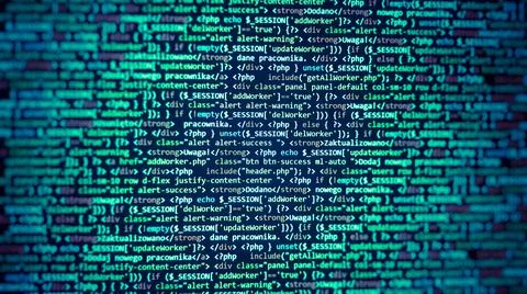 Green color background. Software developer programming code. Abstract compute Stock Photos