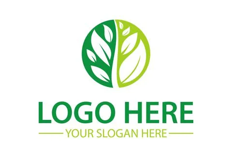 Green Color Circle Negative Leaf Logo Design	 Stock Illustration