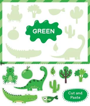Green color. Cut the elements and match them with the right shadows. Learning Stock Illustration