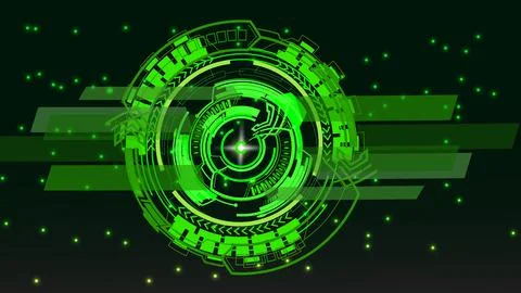 Green color HUD elements digital technology neon background Illustrazione stock