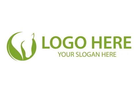 Green Color Leaf Circle with Negative Space Horse Logo Design	 Illustrazione stock
