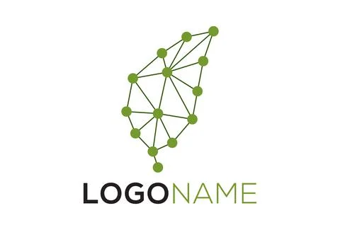 Green Color Leaf Connect Line Art Logo Design	 Stock Illustration