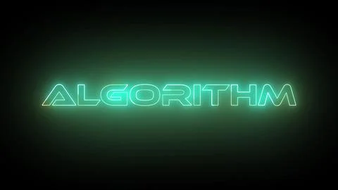 Green color neon glowing Algorithm icon isolated on black background. Stock Illustration