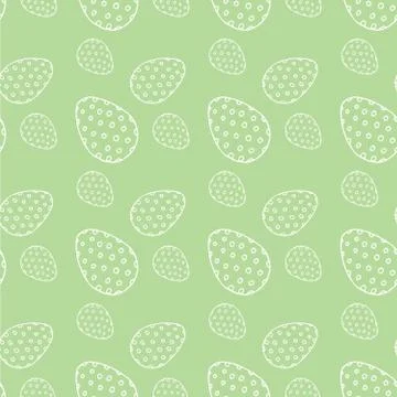 Green color pattern with eggs decorated in white circles in doodle style. Stock Illustration