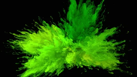 Green color powder explosion colorful burst smoke fluid ink particles alpha Stock Footage