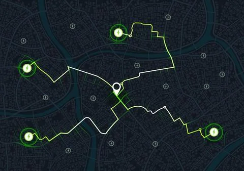 Green color scheme, GPS navigation on map. Car sharing applications and smart Ilustração Stock