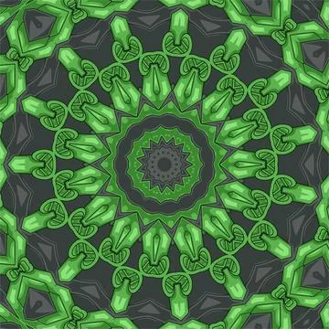 Green color seamless pattern with mandala ornament vector illustration Stock Illustration