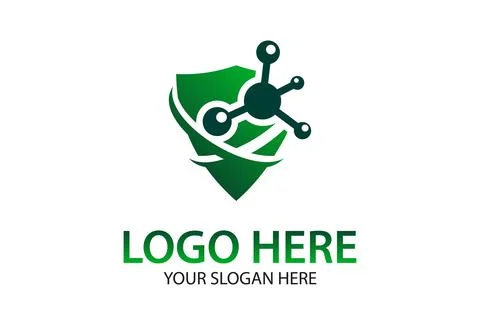 Green Color Shield Protect Atom Virus Logo Design	 Stock Illustration