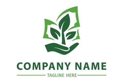 Green Color Simple Hand Leaf Growth Finance Logo Design	 Stock Illustration
