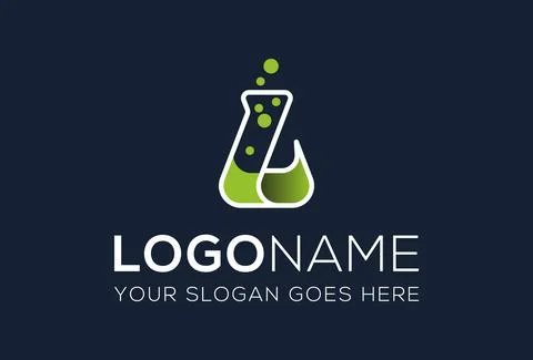 Green Color Simple Triangle Lab Bottle Logo Design	 Illustrazione stock