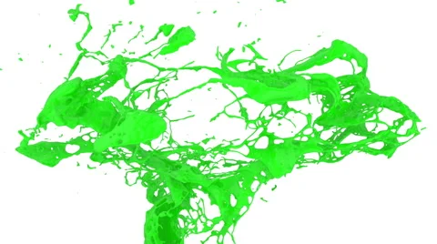 Green color splashes in slow motion, isolated on white (FULL HD) Video stock 48542740