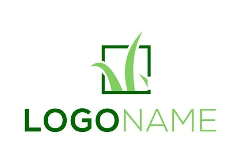 Green Color Square Grass Leaf Nature Eco Logo Design	 Stock Illustration