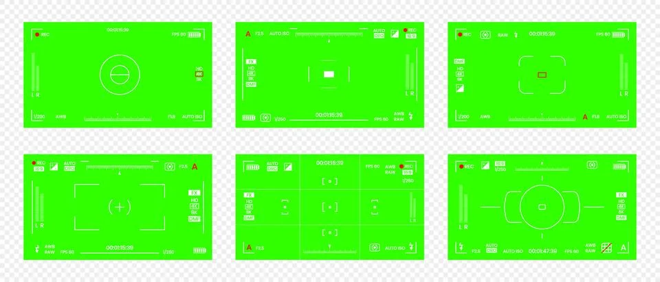 Green colored chroma key camera rec frame viewfinder overlay background screen Stock Illustration