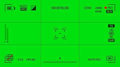 Green colored chroma key camera rec frame viewfinder overlay background screen Stock Illustration