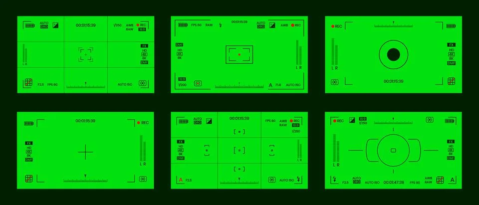 Green colored chroma key camera rec frame viewfinder overlay background screen Stock Illustration