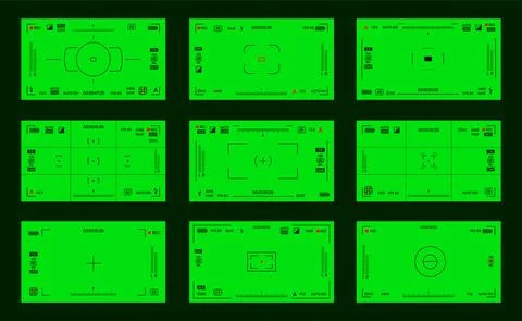 Green colored chroma key camera rec frame viewfinder overlay background screen Stock Illustration