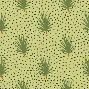 Green colored coniferous branches seamless doodle pattern. Olive light dotted Stock Illustration