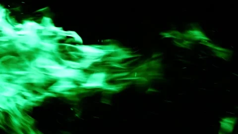 Green colored fire flames from the firewood isolated on the black background Stock Footage 133128981