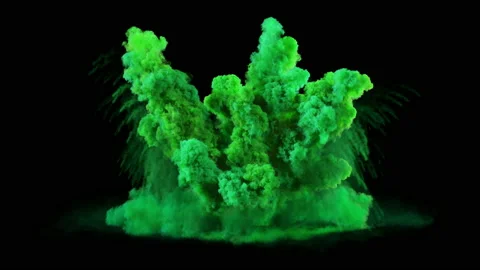Green colored large size trotyl explosion with trails and fire. Stock Footage 144226340