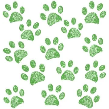 Green colored paw print vector background Stock Illustration