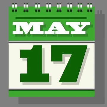 Green colored single leaf calendar with the date 17th May indicating World Stock Illustration