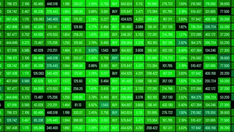 Green colored spreadsheet with financial figures, revenue, sales data, buy Stock Footage 327230678
