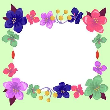 Green Colored Square Shape Text Frame Surrounded With Assorted Flowers Hearts Stockillustratie