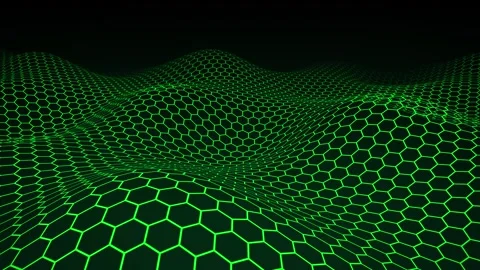 Green colored wave field with smoothly moving hexagon grid on a black background Stock Footage 283158297
