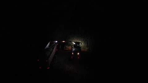 Green combine chopping corn silage in Ukraine at night Stock Footage 298071962