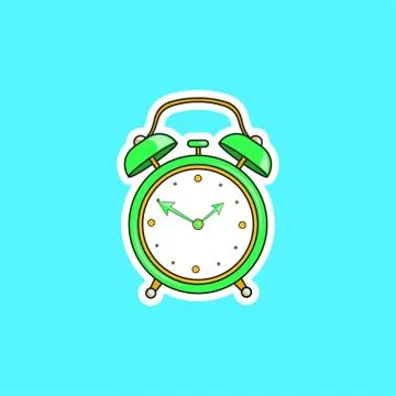 Green comic alarm clock. Vector bright dynamic cartoon object in retro pop art Stock Illustration