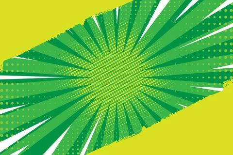 Green comic background in pop art style with sun rays and halftone Stock Illustration