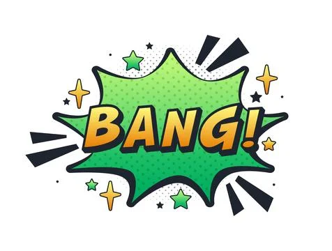 Green comic book explosion saying bang with stars Illustrazione stock