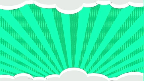 Green comic book style sunburst background with white cloud borders for desig Stock Footage 346725029