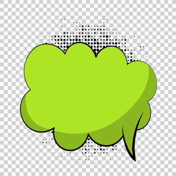 Green comic speech bubble with halftone dots isolated on white background f.. Stock Illustration