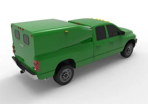 Green commercial vehicle delivery truck with a double cab and a van. Machine  Stock Photos