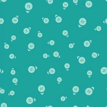 Green Compass icon isolated seamless pattern on green background. Windrose Illustrazione stock