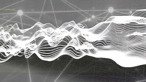 Green COMPILING appearing, waveform evolving, dots traveling, peaks bulging to Stock Footage 334883511