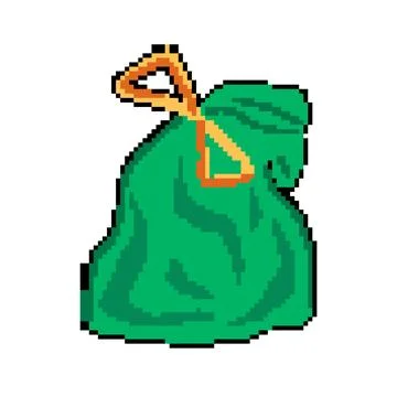 Green compostable trash bag pixel art vector illustration Stock Illustration