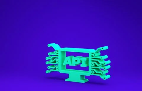 Green Computer api interface icon isolated on blue background. Application pr 스톡 일러스트