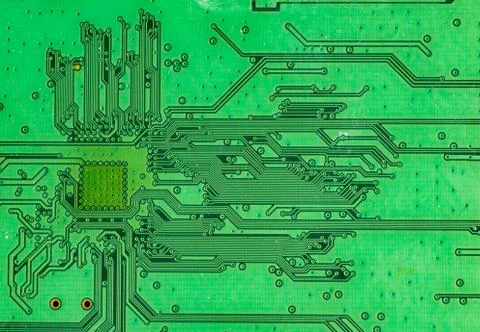 Green computer board with different electronics elements. texture Stock Photos