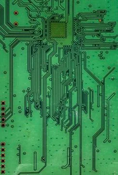 Green computer board with different electronics elements. texture Stock Photos