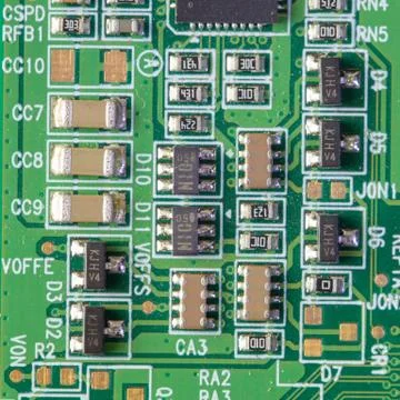 Green computer board with different electronics elements. texture Foto stock