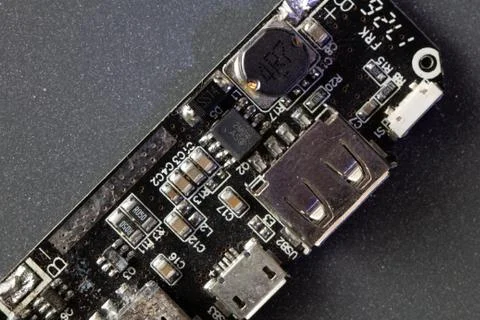 Green computer board with different electronics elements. texture Foto stock