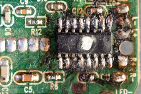 Green computer board with different electronics elements. texture Foto stock