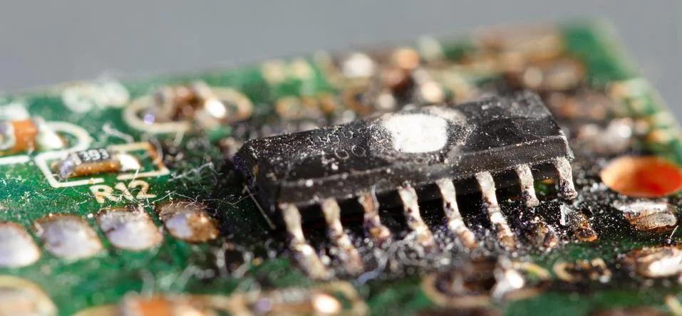 Green computer board with different electronics elements. texture Stock Photos