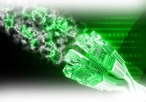 Green computer cables with energy Illustrazione stock