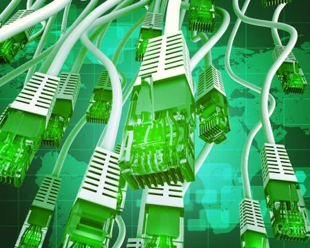 Green computer cables with world map Illustrazione stock