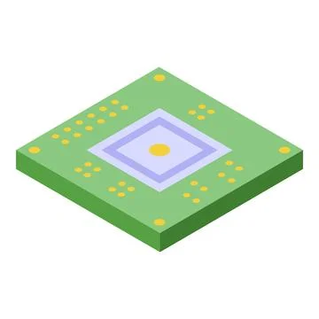 Green computer chip isometric illustration representing computing power Ilustração Stock