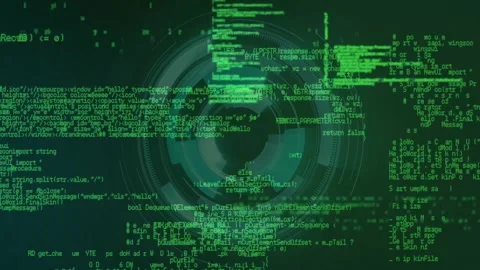 Green computer code and data processing animation over circular digital Stock Footage 326191023